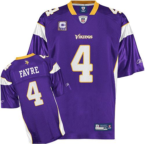 Men's Premier Brett Favre C Patch Reebok Jersey Purple Home - #4 Throwback NFL Minnesota Vikings